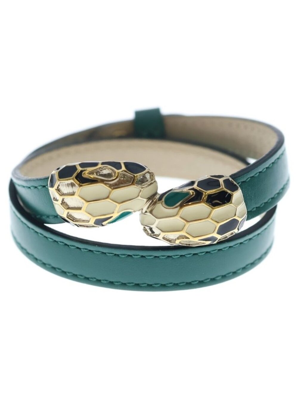 Bvlgari Serpenti Forever Leather Bracelet Calfskin Snake Head Green